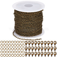 10M Brass Cable Chains, with 100Pcs Iron Jump Rings & 30Pcs Brass Lobster Claw Clasps, for DIY Chain Making, Antique Bronze, 2.6x2x0.3mm(DIY-SC0017-79)