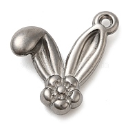 304 Stainless Steel Pendants, Rabbit Ears with Flower Charm, Stainless Steel Color, 22x22x5mm, Hole: 2mm(STAS-M070-15P)