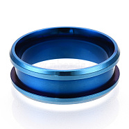 201 Stainless Steel Grooved Finger Ring Settings, Ring Core Blank, for Inlay Ring Jewelry Making, Blue, Size 9, Inner Diameter: 19mm(MAK-WH0007-16L-D)