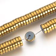 Electroplate Non-magnetic Synthetic Hematite Beads Spacers Strands, Heishi Beads, Flat Round/Disc, Golden Plated, 8x2mm, Hole: 1.5mm, about 179~180pcs/strand, 15.7 inch(G-Q486-75F)