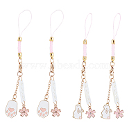 4Pcs 2 Styles Cute Japanese Cherry Blossom Pendant Decorations, with Rabbit/Cat Paw Print Charms and Nylon Rope, for Mobile Phone Bag Hanging Ornament, Mixed Patterns, 144~148mm, 2pcs/style(HJEW-OC0001-27)