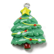Opaque Resin Pendants, Christmas Charms with Platinum Plated Iron Loops, Green, Christmas Tree, 29x21x7mm, Hole: 2mm(CRES-D010-01F)
