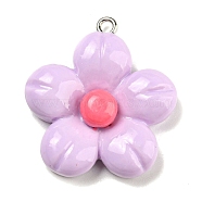 Opaque Resin Pendants, Flower Charms, with Platinum Tone Iron Loops, Plum, 30x27.5x7.5mm, Hole: 1.6mm(RESI-G078-01M)