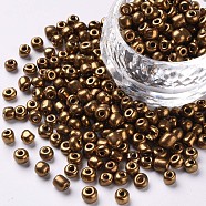 6/0 Glass Seed Beads, Metallic Colours, Round, Round Hole, Coconut Brown, 6/0, 4mm, Hole: 1mm, about 500pcs/50g, 50g/bag, 18bags/2pounds(SEED-US0003-4mm-601)
