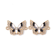 Alloy Enamel Connector Charms, Butterfly Links with Crystal Rhinestone, Light Gold, Cadmium Free & Nickel Free & Lead Free, Black, 16x22x2mm, Hole: 1.6mm(ENAM-I054-07E)