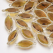 Glass Links, with Light Gold Plated Eco-Friendly Alloy Findings, Faceted, Horse Eye, Goldenrod, 21x9x4mm, Hole: 1.2mm(GLAA-S188-B-10KC)