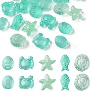 25Pcs 5 Style Ocean Themed Transparent Glass Beads Sets, Mixed Shapes, Turquoise, 12~15x8~15x5~9mm, Hole: 1mm, 5pcs/style(GLAA-YW0003-40B)