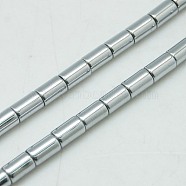 Non-magnetic Synthetic Hematite Beads Strands, Column, Silver Plated, 6x4mm, Hole: 1mm(G-K022-4x6mm-05)