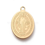 Ion Plating(IP) 304 Stainless Steel Pendants, Laser Cut, Oval, Saint Benedict Medal, Golden, 20.5x14x0.5mm, Hole: 1.2mm(STAS-M228-N02-G)