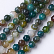 Natural Grade A Striped Agate/Banded Agate Beads Strands, Dyed & Heated, Round, Mixed Color, 10mm, Hole: 1.2mm, about 47pcs/strand, 14.9 inch(38cm)(G-E479-05-10mm)