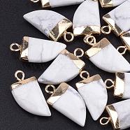 Natural Howlite Pointed Pendants, with Brass Findings, Faceted, Tusk Shape, Golden, White, 21x11x5.5mm, Hole: 2mm(X-G-Q966-10)