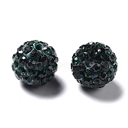 Pave Disco Ball Beads, Polymer Clay Rhinestone Beads, Round, Emerald, PP13(1.9~2mm), 6 Rows Rhinestone, 10mm, Hole: 1.5mm(X1-RB-A130-10mm-19)