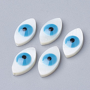 Natural Freshwater Shell Beads, Horse Eye with Evil Eye, Dodger Blue, 15x8x4mm, Hole: 1mm(X-SHEL-Q017-08B)