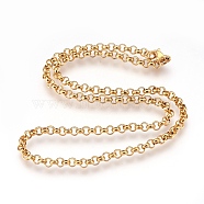304 Stainless Steel Rolo Chain Necklaces, with Lobster Claw Clasps, Golden, 4mm, 16.3 inch(41.5cm), 4mm(NJEW-G313-13G)
