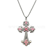 Alloy Pendant Necklaces, Cross fleury, Pale Violet Red, 19.69 inch(50cm)(WG8265-2)