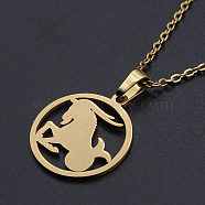 201 Stainless Steel Pendants Necklaces, with Cable Chains and Lobster Claw Clasps, Flat Round with Constellation/Zodiac Sign, Capricorn, 15-3/4 inch(40cm), 1.5mm(NJEW-S105-JN626-10G)