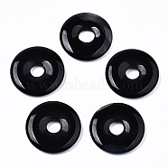 Natural Black Agate Pendants, Dyed & Heated, Donut/Pi Disc, Donut Width: 9mm, 25x4mm, Hole: 6~7mm(X-G-S364-074A)