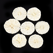 Handmade Reed Cane/Rattan Woven Beads, For Making Straw Earrings and Necklaces, No Hole/Undrilled, Bleach, Flat Round, Beige, 25~29x2~3.5mm(X-WOVE-T006-022)