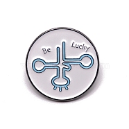 Alloy Enamel Brooches, Enamel Pin, with Rubber Clutches, with Word Be Lucky, Light Sky Blue, 26.5x11mm(PALLOY-TAC0020-14)