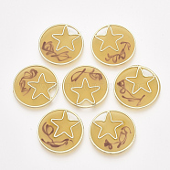 Epoxy Resin Pendants, with Alloy Findings, Flat Round with Star, Golden, Goldenrod, 25x1.5mm, Hole: 3.5x5mm(X-RESI-S368-06A)