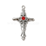 Alloy with Ruby Rhinestone Big Pendants, Cross Charms, Platinum, 54.5x32.5x6mm, Hole: 2.5mm(FIND-G067-15C-P)