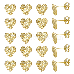10 Pairs Brass Stud Earrings, Heart, Long-Lasting Plated, Rack Plating, Ion Plating(IP), Real 14K Gold Plated, 8mm(EJEW-PH0001-52B)
