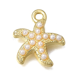 Brass & ABS Imitation Pearl Pendants, Starfish Charms, Rack Plating, Long-Lasting Plated, Lead Free & Cadmium Free, Real 18K Gold Plated, 15.5x13.5x3.5mm, Hole: 1.6mm(KK-K427-51G)