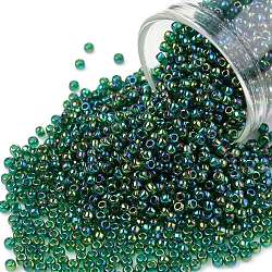 TOHO Round Seed Beads, Japanese Seed Beads, (179) Transparent AB Green Emerald, 11/0, 2.2mm, Hole: 0.8mm, about 1110pcs/bottle, 10g/bottle(SEED-JPTR11-0179)