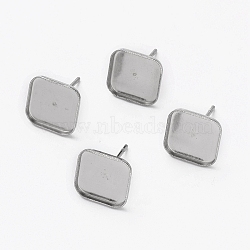 Non-Tarnish 304 Stainless Steel Stud Earring Findings, with Square Setting for Cabochon, Stainless Steel Color, 10.5x10.5mm, Pin: 0.8mm, Tray: 10x10mm(STAS-L253-009A-P)