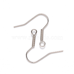 Tarnish Resistant 304 Stainless Steel Earring Hooks, Ear Wire, with Horizontal Loop, Stainless Steel Color, 19~21x21mm, Hole: 2mm, 21 Gauge, Pin: 0.7mm(STAS-S111-008)