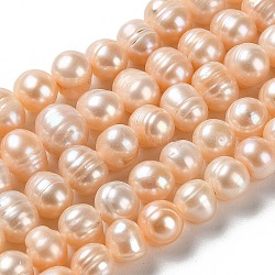 Natural Cultured Freshwater Pearl Beads Strands, Potato, Grade A+, Sandy Brown, 7.5~10x7~8mm, Hole: 0.5mm, about 46pcs/strand, 13.46 inch(34.2cm)(PEAR-E018-29)