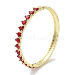 Brass Pave Crimson Glass Hinged Bangles for Women, Real 18K Gold Plated, Teardrop, Inner Diameter: 2-1/4 inch(5.8cm)(BJEW-Z061-08B)