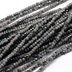 Faceted Rondelle Half Rainbow Plated Electroplate Glass Beads Strands, Dark Gray, 2.8~3x2mm, Hole: 0.8mm, about 200pcs/strand, 15.1 inch(X-EGLA-M006-2mm-A12)