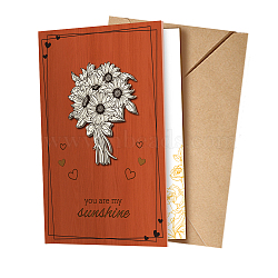 3D Pop Up Wood Greeting Card for Birthday Party Day, Rectangle, Word You are my Shunshine, Flower, 150x100x3mm(AJEW-WH0425-004)