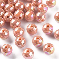 Opaque Acrylic Beads, AB Color Plated, Round, Dark Salmon, 12x11mm, Hole: 2.5mm, about 566pcs/500g(MACR-S370-D12mm-35)