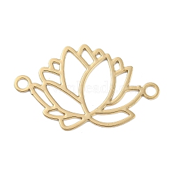 Rack Plating Brass Filigree Connector Charms, Long-Lasting Plated, Lotus Etched Metal Embellishments, Light Gold, 14x23.5x0.3mm, Hole: 1.6mm(KKC-D001-06KCG)