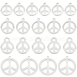 ARRICRAFT 80Pcs 4 Style 201 Stainless Steel Pendants, Peace Sign, Stainless Steel Color, 17x14x0.7mm, Hole: 1.6mm, 20pcs/style(STAS-AR0001-31)