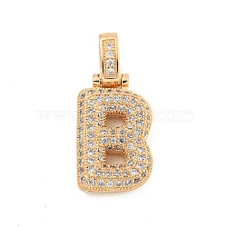 Brass Micro Pave Clear Cubic Zirconia Pendants, Real 18K Gold Plated, Letter B, 31x14x5mm, Hole: 3x6mm(KK-B099-01G-B)