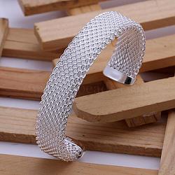 Trendy Brass Cuff Bangles For Women, Silver Color Plated, 65mm(BJEW-BB12237)