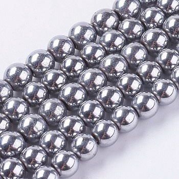 Magnetic Synthetic Hematite Beads Strands, Round, Silver Plated, Size: about 6mm in diameter, hole :1mm, about 68pcs/strand
