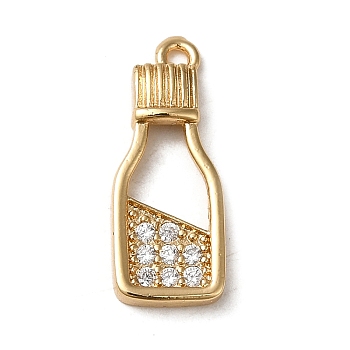Brass Micro Pave Cubic Zirconia Pendants, Bottle Charm, Golden, 19.5x8x2mm, Hole: 1.2mm