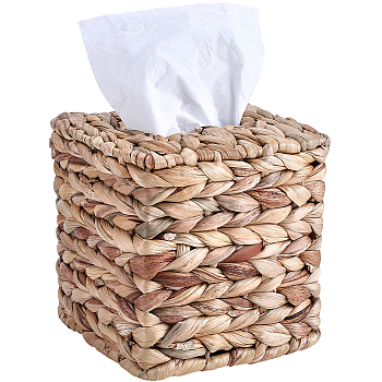 Raffia Woven Tissue Box, Storage Baskets, Square, BurlyWood, 145x145x150mm