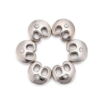 Letter Slider Beads for Watch Band Bracelet Making, Platinum Plated Alloy Crystal Rhinestone Slide Charms, Cadmium Free & Nickel Free & Lead Free, Letter.B, 11~13x9~11.5x4~5mm, Hole: 7.5~8x1mm