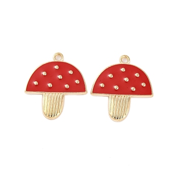 Golden Plated Alloy Enamel Pendants, Cadmium Free & Lead Free, Mushroom Charm, Red, 23x21x2mm, Hole: 1.8mm