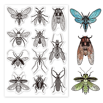 Custom PVC Plastic Clear Stamps, for DIY Scrapbooking, Photo Album Decorative, Cards Making, Insects, 160x110x3mm