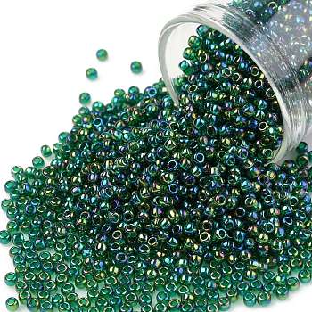 TOHO Round Seed Beads, Japanese Seed Beads, (179) Transparent AB Green Emerald, 11/0, 2.2mm, Hole: 0.8mm, about 1110pcs/bottle, 10g/bottle