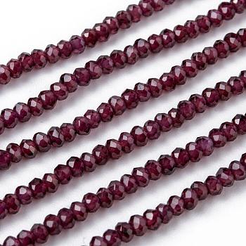 Natural Garnet Beads Strands, Faceted, Rondelle, 3~3.5x2.5~3mm, Hole: 0.5~0.6mm, about 129~173pcs/strand, 15.5 inch(39.5cm)