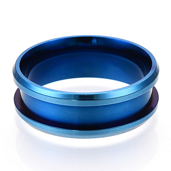 201 Stainless Steel Grooved Finger Ring Settings, Ring Core Blank, for Inlay Ring Jewelry Making, Blue, Size 9, Inner Diameter: 19mm