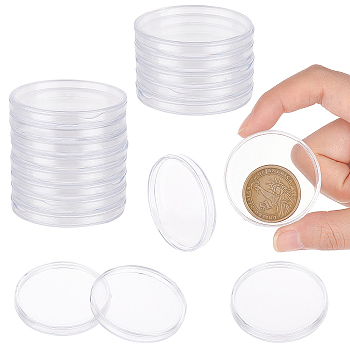 50Pcs Plastic Flat Round Commemorative Coin Collection Boxes, Clear, 4.4x0.55cm, Inner Diameter: 4.2cm