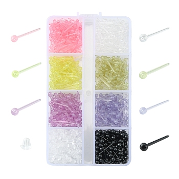 700Pcs Plastic Tiny Ball Stud Earrings with 150Pcs Ear Nuts for Women, Mixed Color, 14x2.5~3mm, Pin: 0.9mm